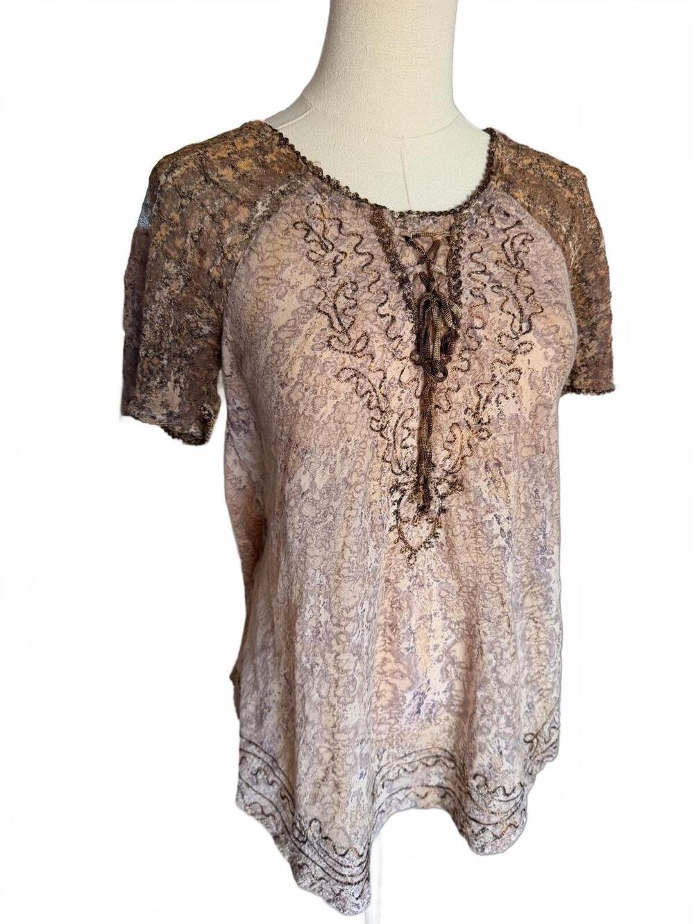 My Choice One Size Fits Most Brown Cotton Rayon Embroidered Top